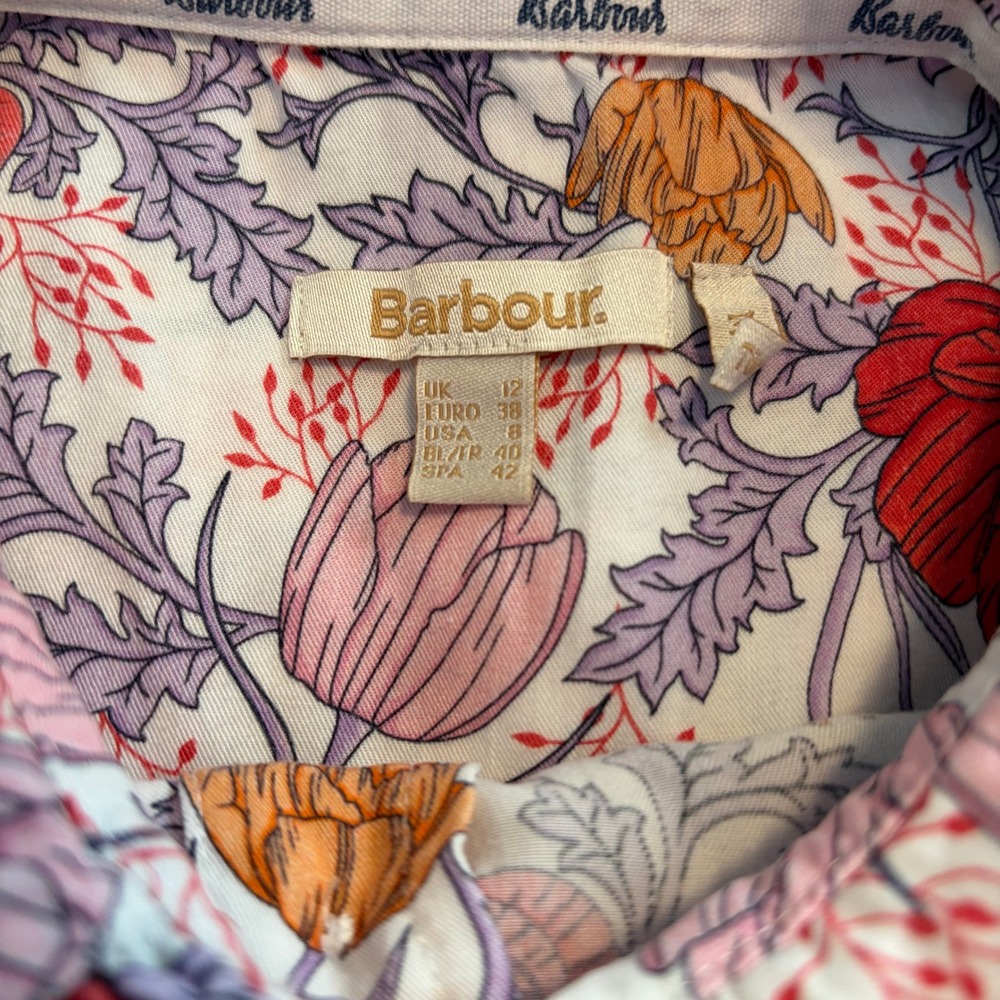 Barbour Nahla Floral Print Ruffle Collar Button Blouse Womens size 8 - Picture 6 of 8